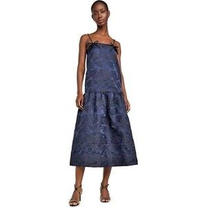 NEW Ganni Women's Navy Midi Dress Jaquard Floral EU 38 Size 6 Formal
